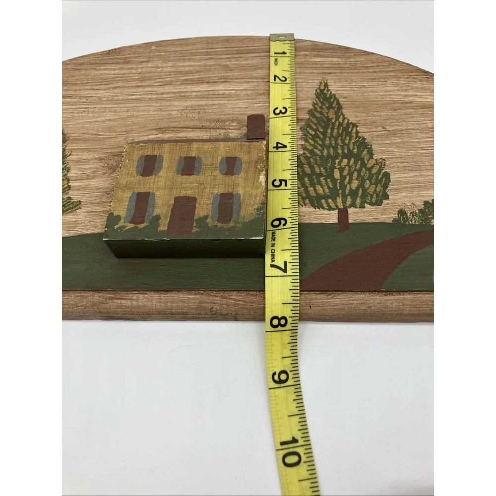Hand Painted Half Moon Country Scene Wooden‎ Wall Hanging Primitive 3D Folk Art
